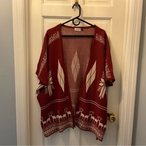 Burgandy and White Open Front Cardigan